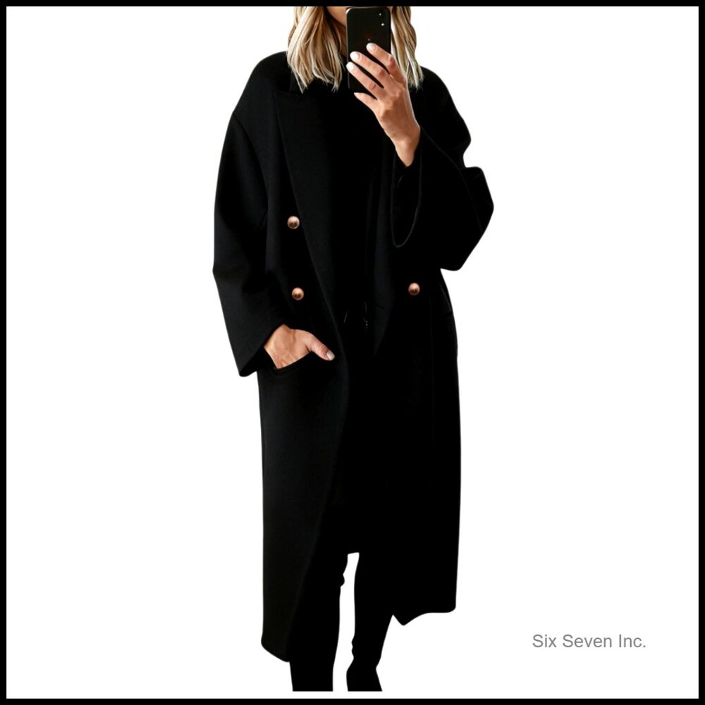 Women's Wool Blend Double Breasted Trench Coat With Notch Lapel
